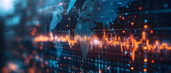 Fototapeta premium Visualization of Global Financial Systems and Capital Flow Dynamics Exploring the Interconnected Landscapes of International Trade Markets and Economic Strategies
