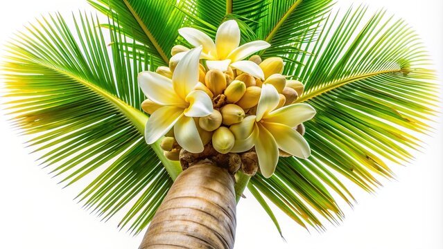 Flower of coconut tree isolated on white background Spadix Worm s Eye View, flower, spadix,coconut tree, isolated