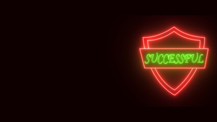 Successful text with neon glowing Abstract Logo on a black background.
