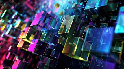 Abstract Geometric Pattern with Iridescent Cubes