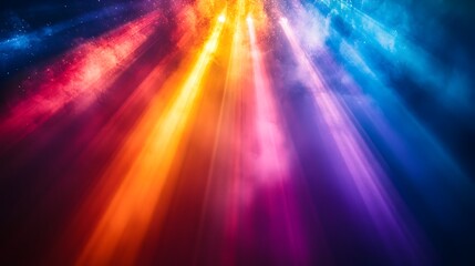 Obraz premium Captivating light rays fanning out from a central source emanating in a stunning spectrum of rainbow colors