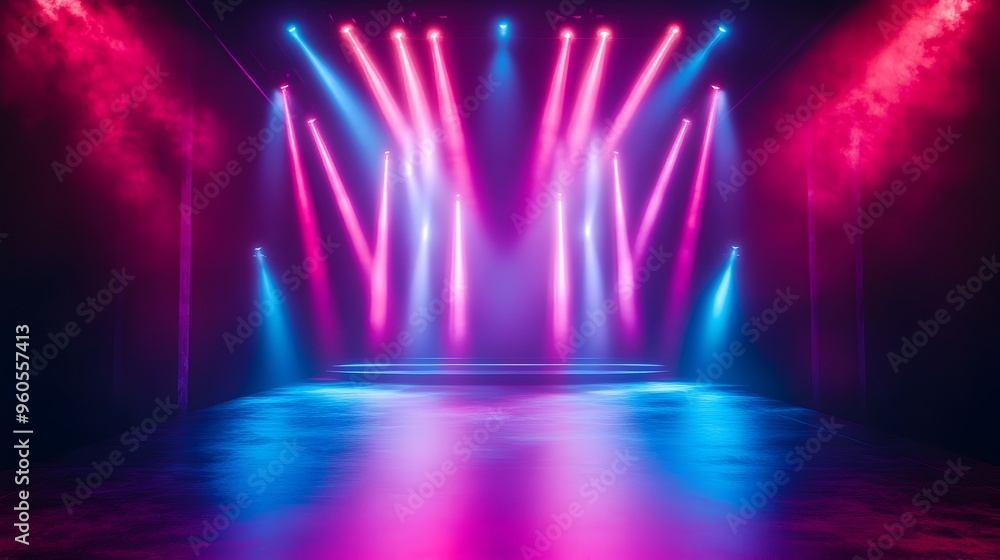 Poster vibrant neon light beams create a dynamic and high energy stage backdrop with a photography concept 