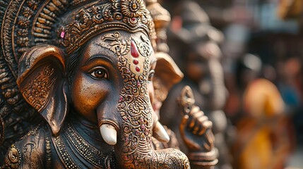 Fototapeta premium Closeup of Lord Ganesha Statue with Intricate Details