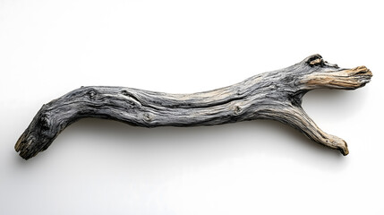 Obraz premium Weathered Wooden Branch Isolated on White Background