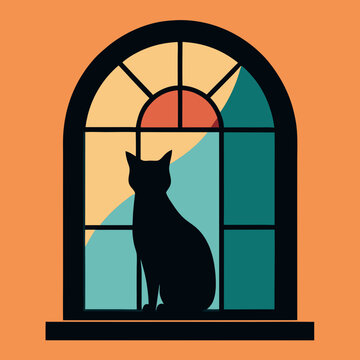 recommend clip art: Cat on window silhouette vector illustration isolated 