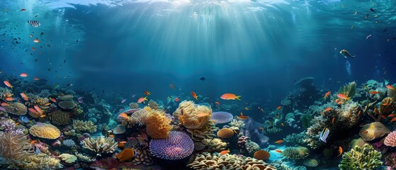 Vibrant Coral Reef Abundance: A Colorful Underwater World of Diverse Marine Life