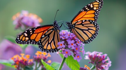 Fototapeta premium Monarch Butterflies on Purple Flowers