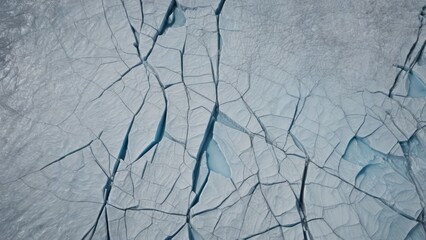 top view of cracks in lake ice with texture as background.