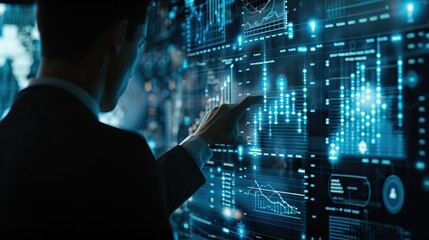 Businessman Analyzing Data on Interactive Screen