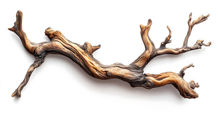 Unique Driftwood Piece with Intricate Hole Patterns Isolated on White