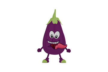 Vector purple eggplant laughing expression. White background eggplant vector illustration.
