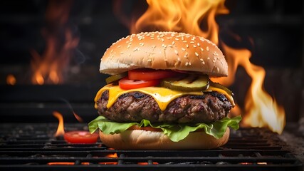 scrumptious burger on a plate, isolated on a white background; front and top views
