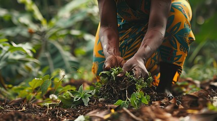 Fototapeta premium A woman working in a garden