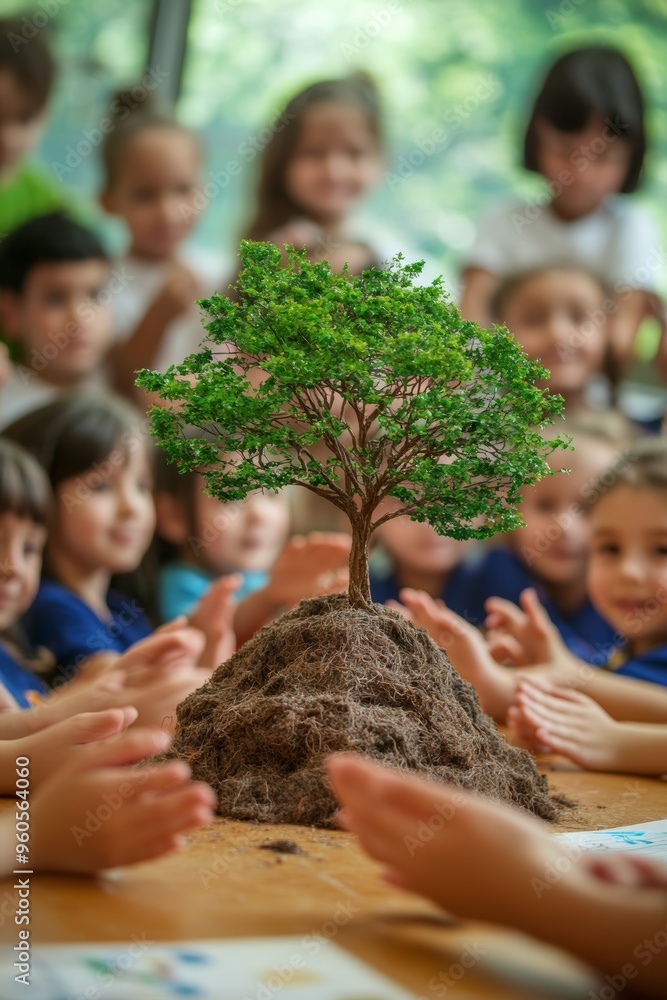 Poster children learning environmental stewardship through interactive nature model in a classroom setting