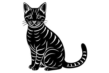 American Shorthair cat sitting silhouette on white back ground