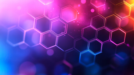 Colorful hexagonal patterns in a vibrant, neon-lit design creating an energetic atmosphere in a modern digital space