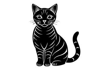 American Shorthair cat sitting silhouette on white back ground