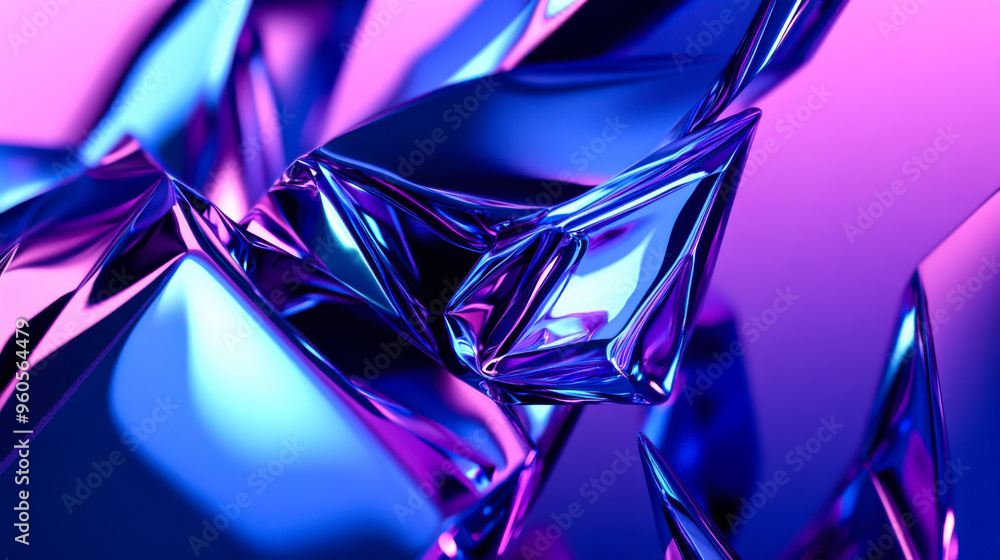 Poster abstract geometric shapes in vibrant purple and blue hues create a dynamic visual experience reflect