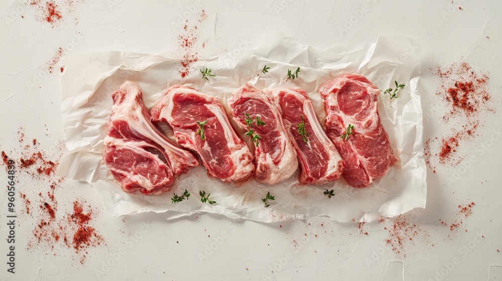Poster premium pork cuts poster display with floating effect and subtle shadows on clean white background -