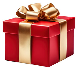 PNG Matt red gift box ribbon gold white background.