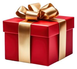 PNG Matt red gift box ribbon gold white background.