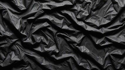 crumpled black plastic texture as background.