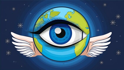 Naklejka premium world sight day blue eye and earth holding hands cartoon vector illustration