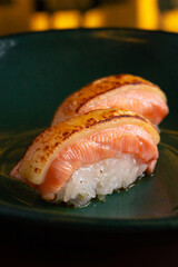 Sushi Against a Wine Cellar Backdrop