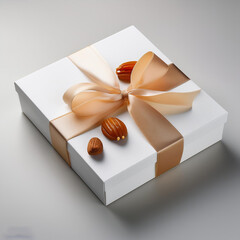 a box of nuts with a ribbon tied around the top