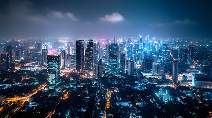 Nighttime Cityscape with Glowing Lights