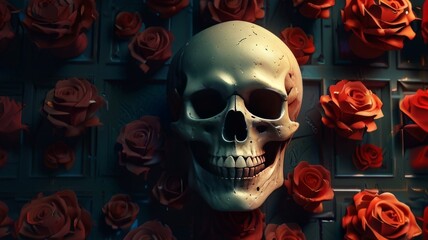 skull with red rose