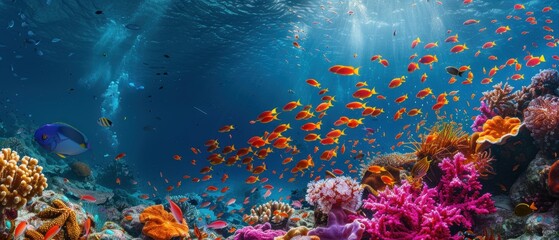 Vibrant Coral Reef Teeming with Diverse Marine Species in Tropical Waters