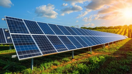 - Large-scale solar farm with a combination of photovoltaic panels and energy storage systems, depicting a comprehensive approach to renewable energy generation and storage