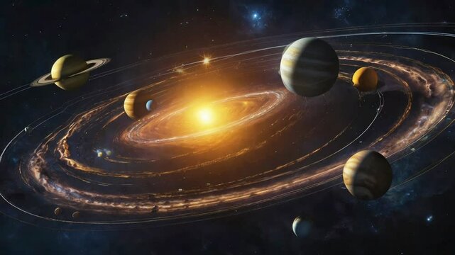 Stunning cinematic photos of the solar system, capturing all the planets in a swirling, ethereal dance, as if pulled from a fantastical dream world, with stunning motion-activated video quality. 4K