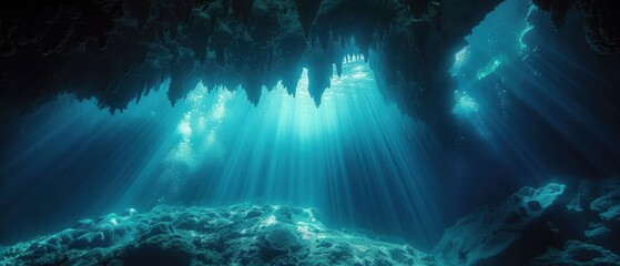 Obraz premium Mystical Underwater Cave Exploration with Dramatic Lighting