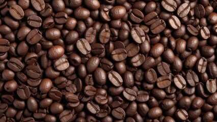 Naklejka premium top view of coffee beans with texture as background