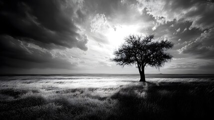 Obraz premium Solitary Tree Against Stormy Sky