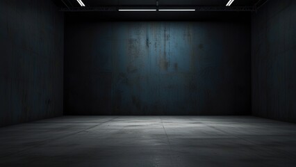 Free Photo Empty Dark white Studio Background and black Floor Concrete perspective with blue soft light well editing Floor Display product and text present on Wall Room
