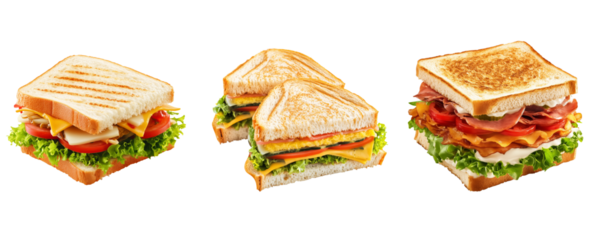 Set of tasty sandwiches isolated on transparent background