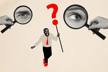 Creative 3d photo artwork graphics collage painting of eye investigating loupe questioned guy...