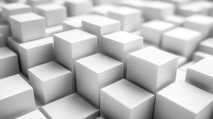 Obraz premium Abstract arrangement of white 3D cubes creating a sense of geometric depth and dimension with clean, minimalistic design.