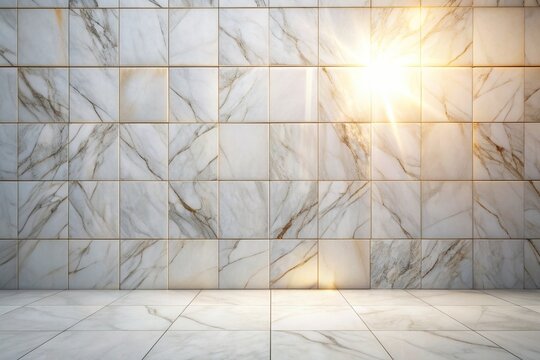 Abstract background of a white marble pattern wall with sunlight shining on it creating a luxury backdrop, high angle., wall, white marble, luxury,abstract, pattern, backdrop
