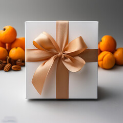 a box of nuts with a ribbon tied around the top