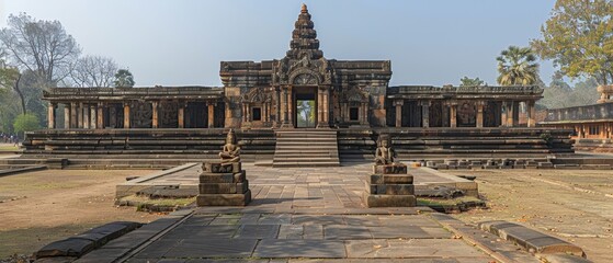 Obraz premium Majestic Ancient Temple with Intricate Carvings and Statue Details