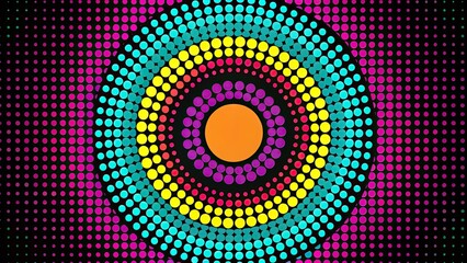 A circular pattern made of colorful dots on a dark backdrop.