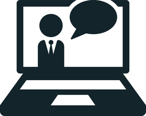 Businessman speaking inside laptop screen online education icon