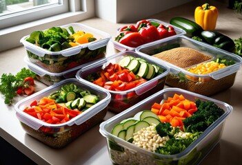 colorful meal prep featuring fresh ingredients convenient delivery options healthy eating, vibrant, nutrition, cooking, dishes, vegetables, fruits, proteins