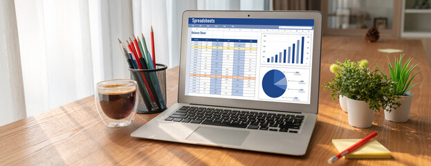 Spreadsheet document information financial startup concept. data and graphs in spreadsheet documents for online analysis project dashboard accounting digital snugly