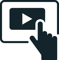 Hand clicking online video player on tablet screen icon
