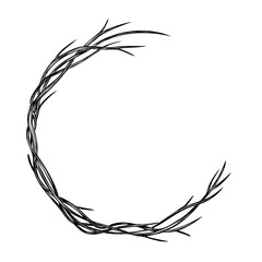 Botanical Wreath with twigs and branches vector illustration. Black outline Frame with twisted plants for autumn Invitations and greeting cards. Etching of circular border for fall postcards design. © Alisles